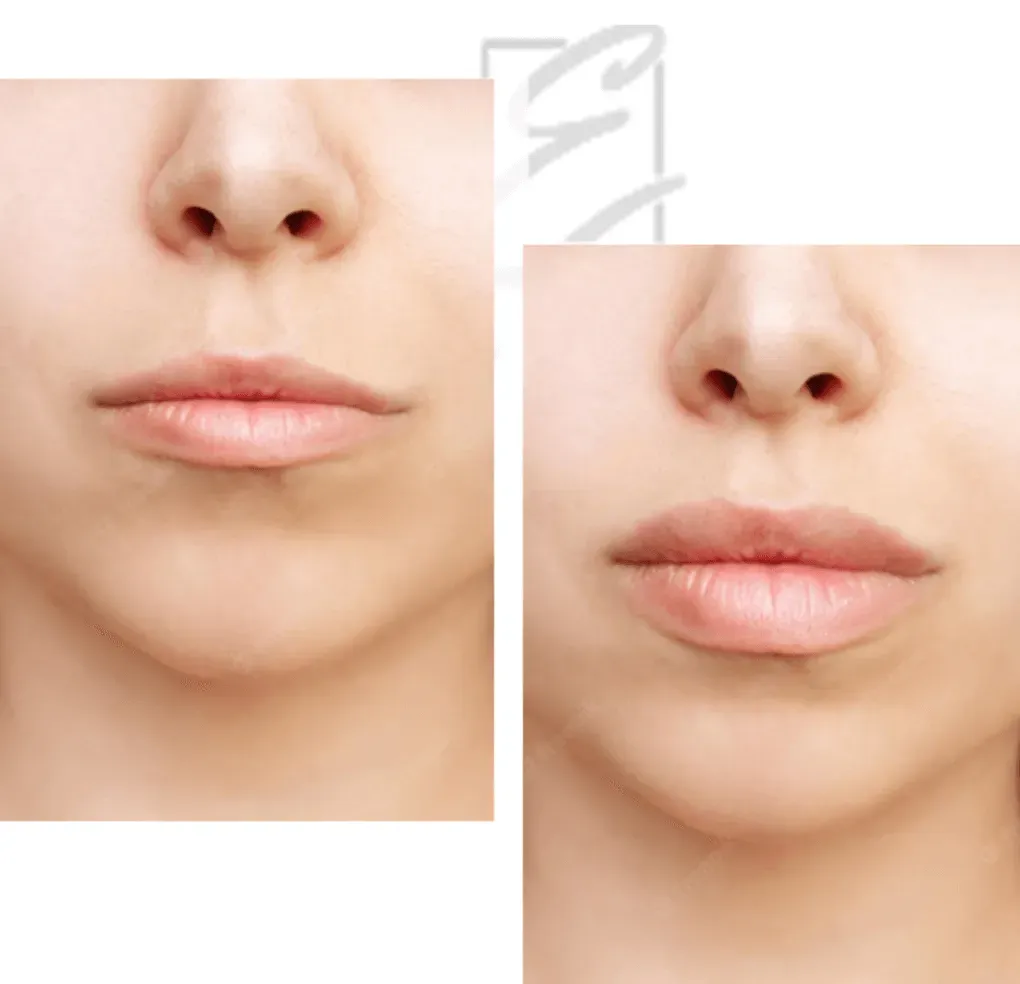 Comparison of lip fullness before and after treatment.